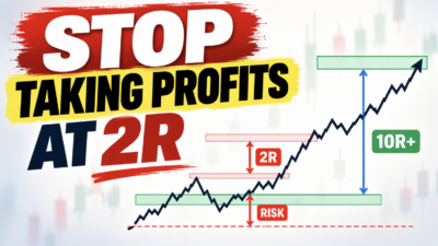Asymmetric trading strategy comparing a fixed 2R profit target with the potential for a 10R winning trade